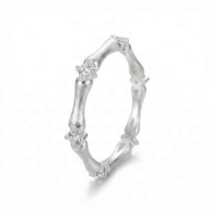 Textured Bamboo Zircon Adjustable Sterling Silver Rings