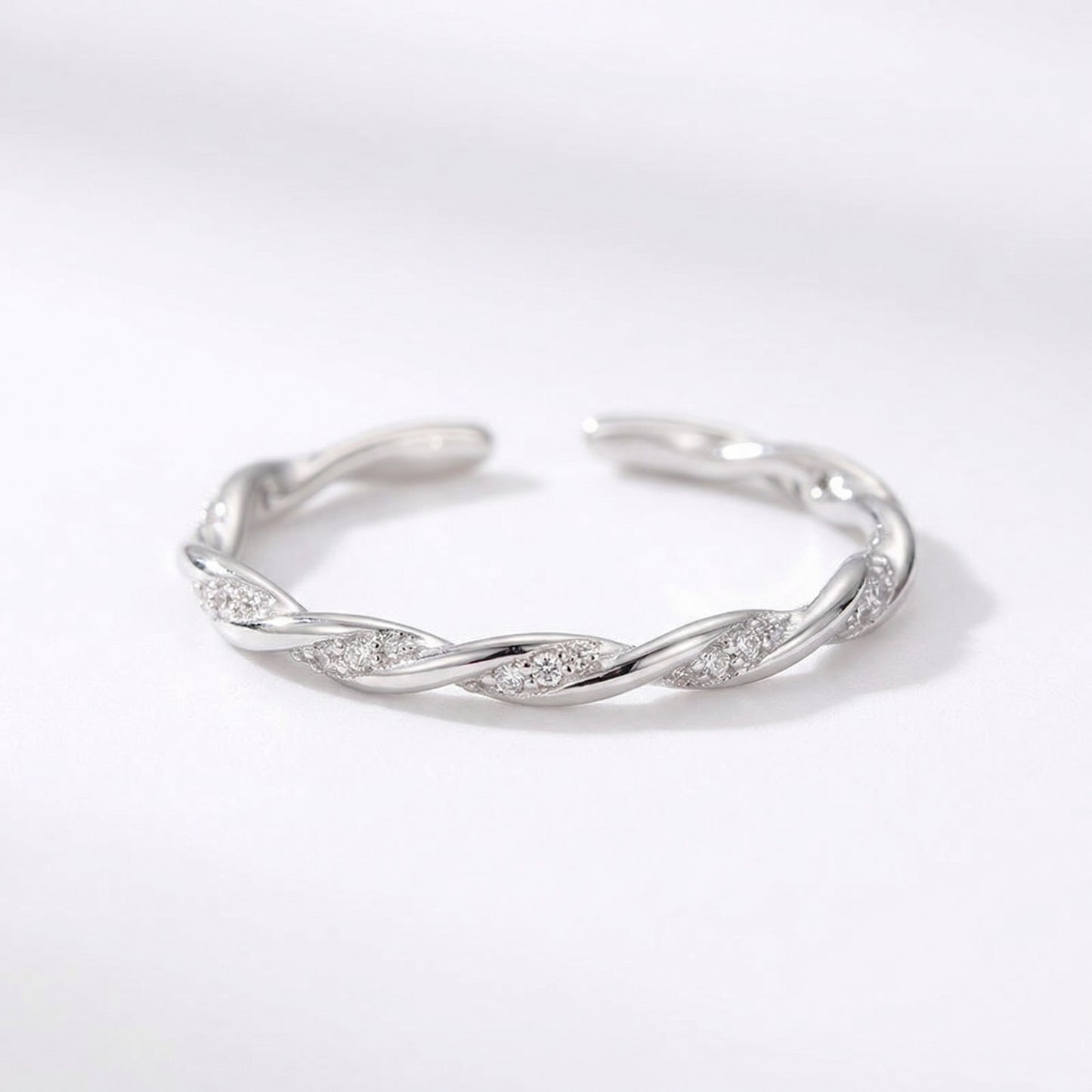 Elegant Braided Zircon Adjustable Sterling Silver Rings