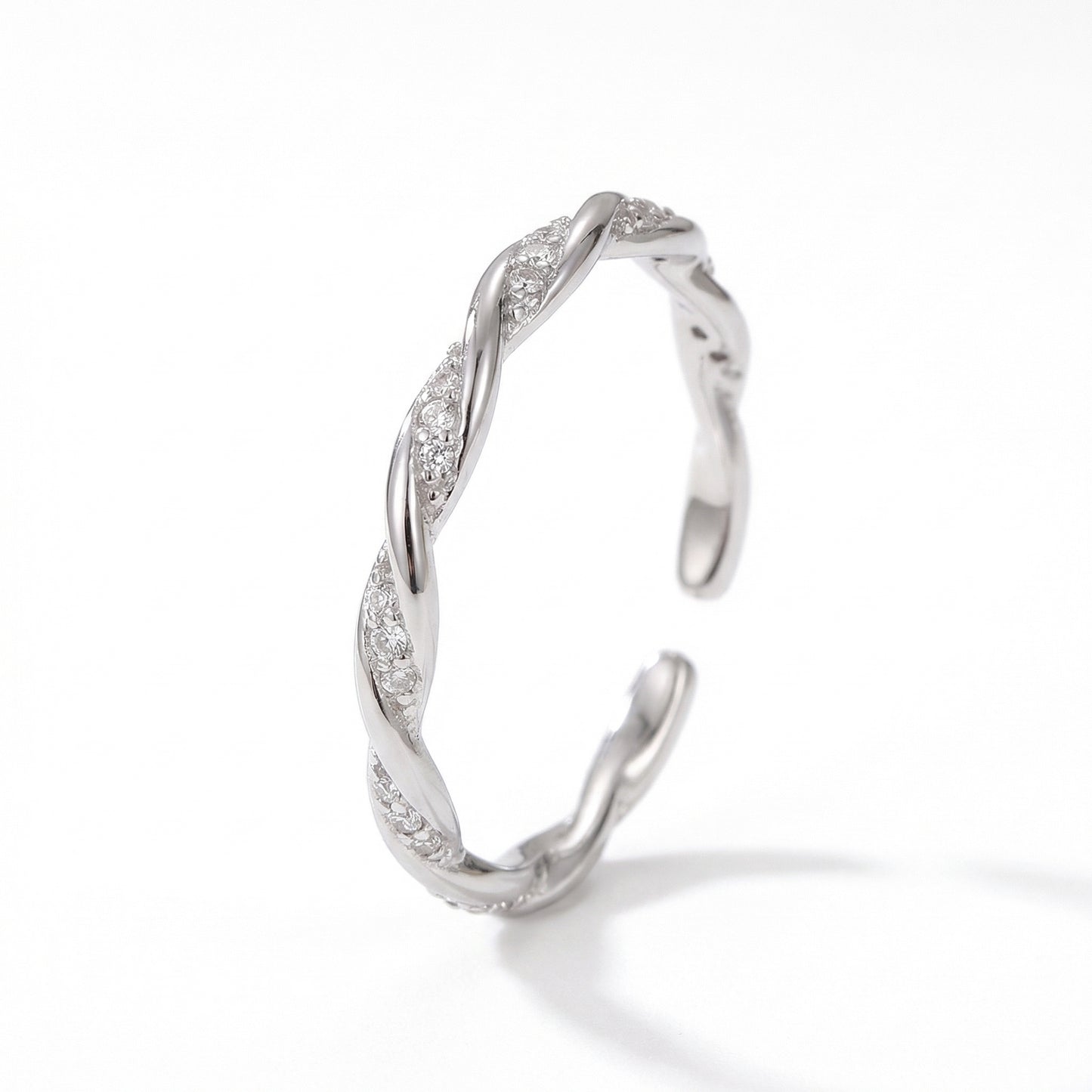 Elegant Braided Zircon Adjustable Sterling Silver Rings