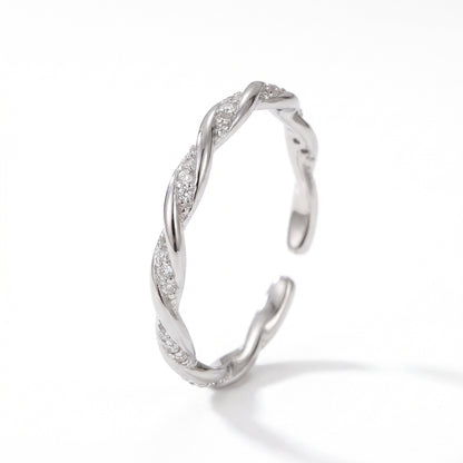 Elegant Braided Zircon Adjustable Sterling Silver Rings