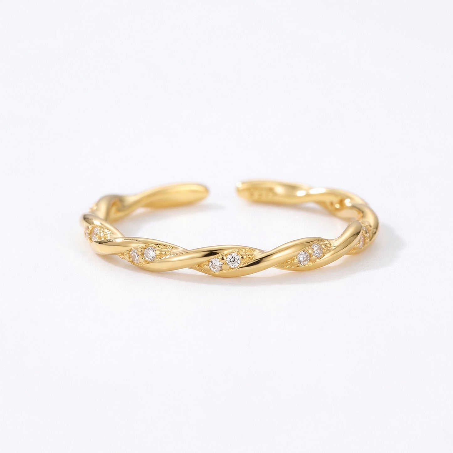 Elegant Braided Zircon Adjustable Sterling Silver Rings