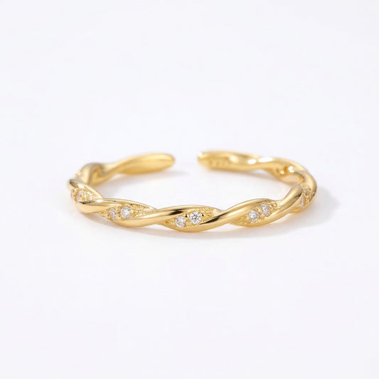 Elegant Braided Zircon Adjustable Sterling Silver Rings