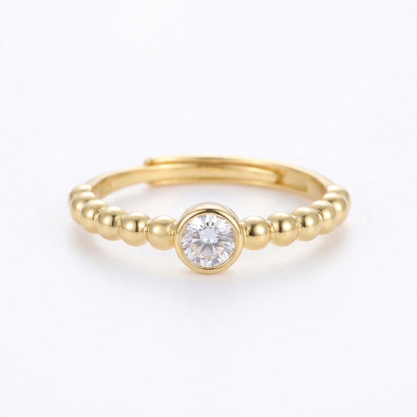Dainty Beaded Zircon Adjustable Sterling Silver Rings