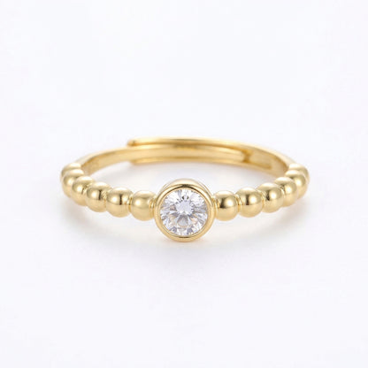 Dainty Beaded Zircon Adjustable Sterling Silver Rings