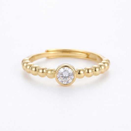 Dainty Beaded Zircon Adjustable Sterling Silver Rings