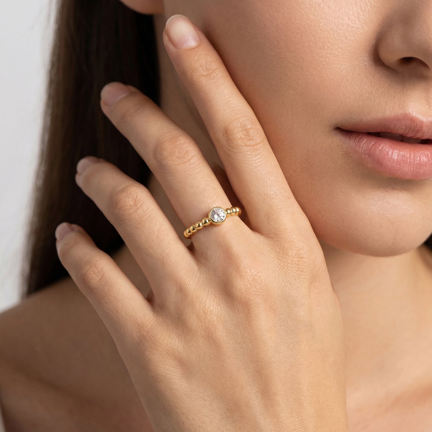 Dainty Beaded Zircon Adjustable Sterling Silver Rings
