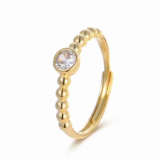 Dainty Beaded Zircon Adjustable Sterling Silver Rings