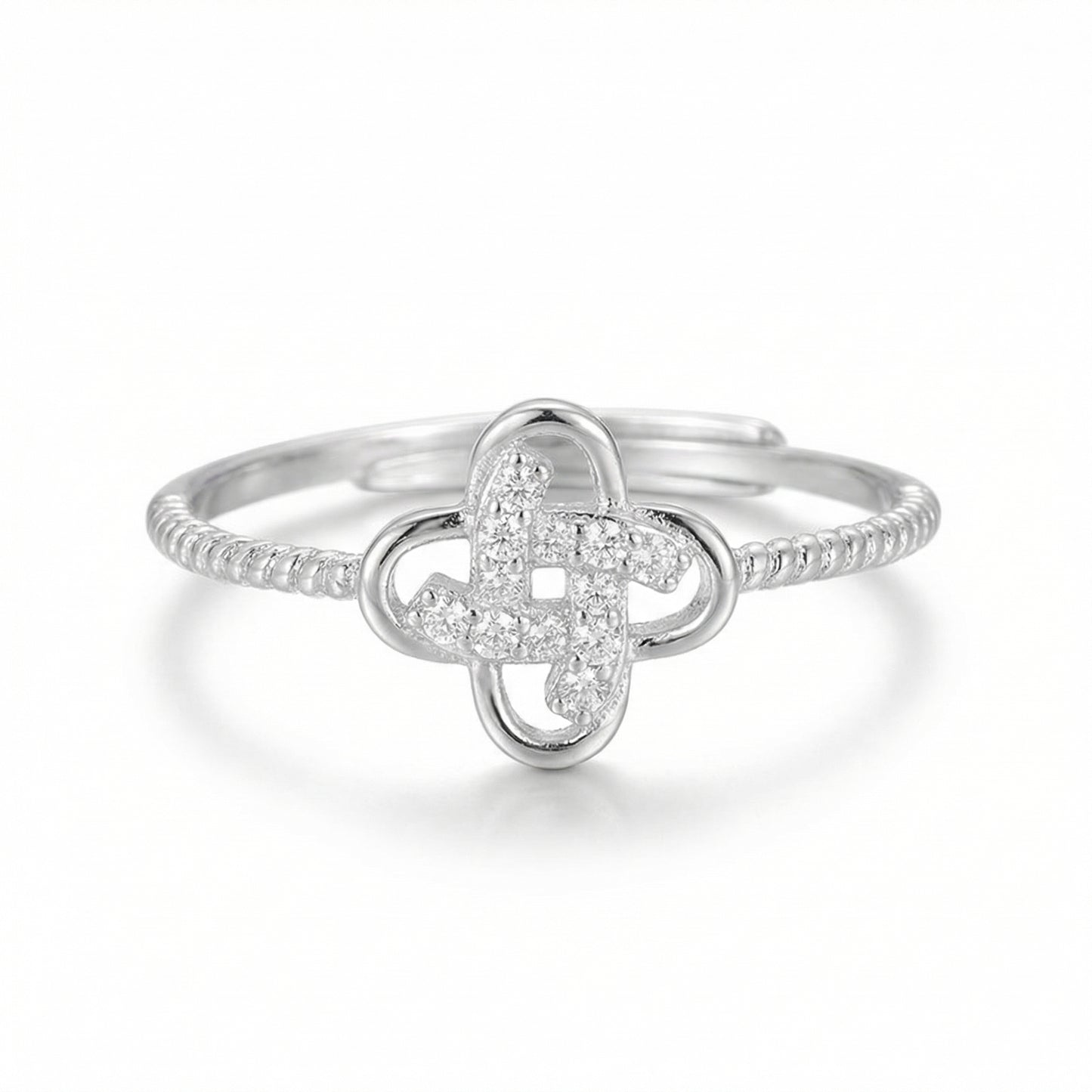 Sparkling Clover Knot Sterling Silver Rings