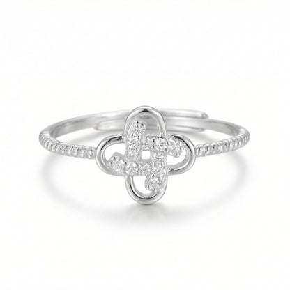 Sparkling Clover Knot Sterling Silver Rings