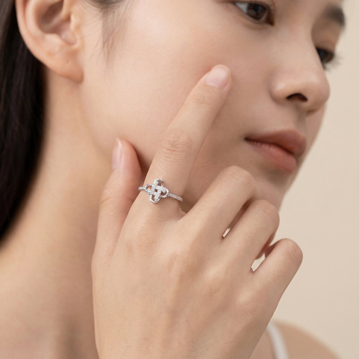 Sparkling Clover Knot Sterling Silver Rings