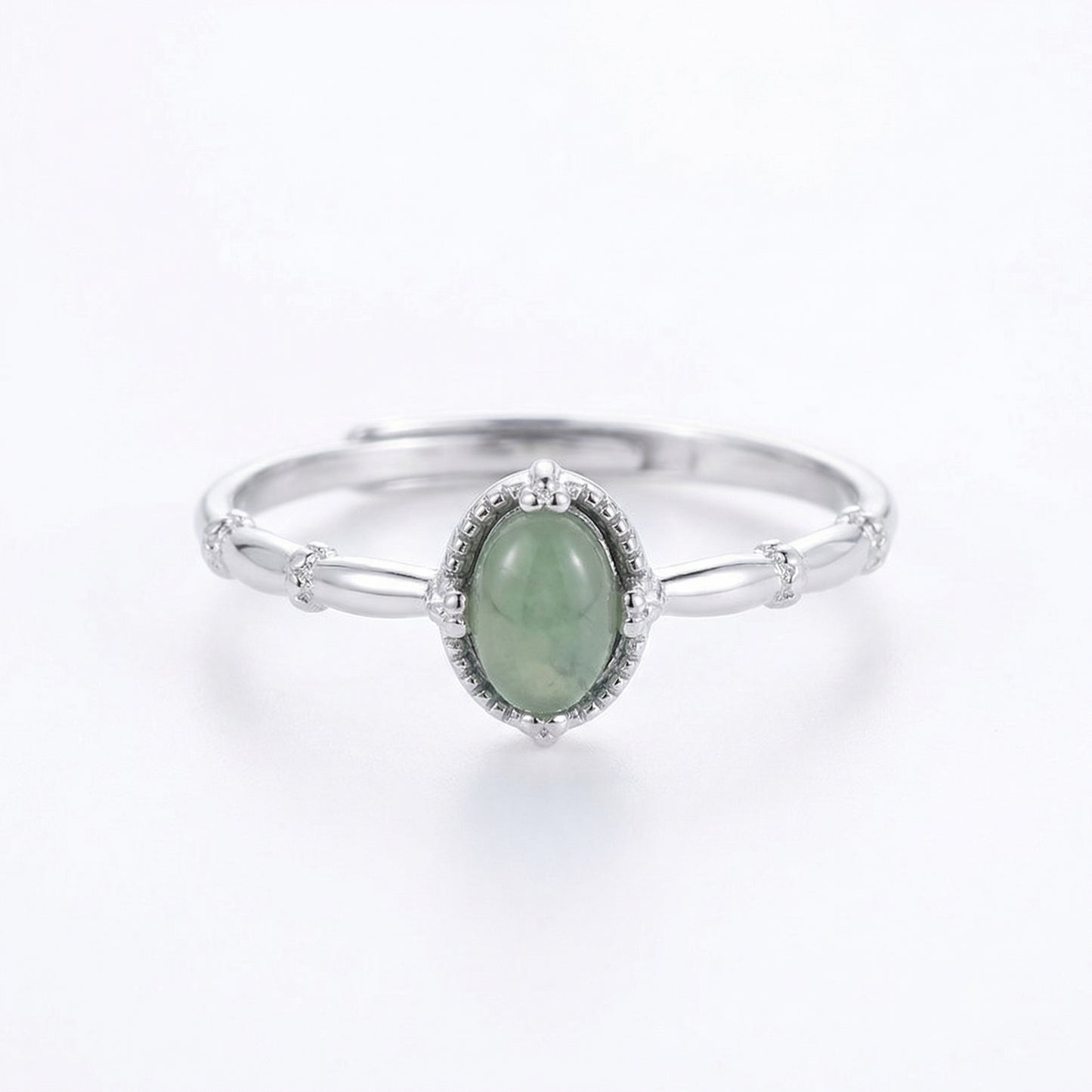 Vintage Oval Green Zircon Bamboo Sterling Silver Rings