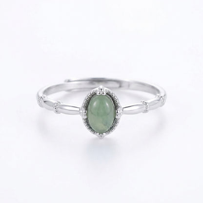 Vintage Oval Green Zircon Bamboo Sterling Silver Rings