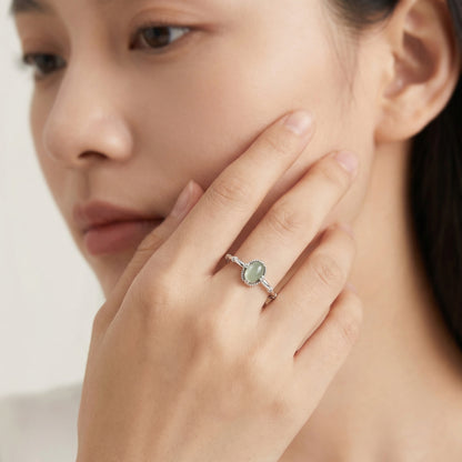 Vintage Oval Green Zircon Bamboo Sterling Silver Rings