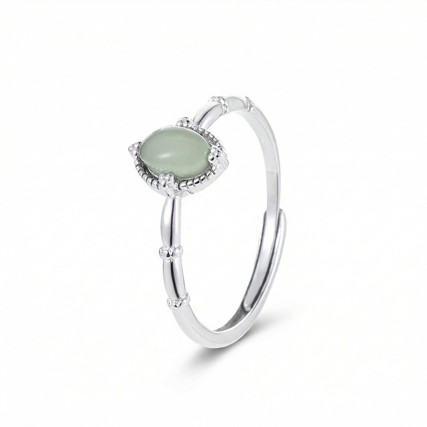 Vintage Oval Green Zircon Bamboo Sterling Silver Rings