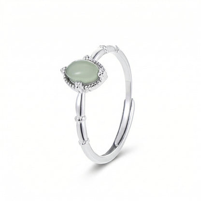 Vintage Oval Green Zircon Bamboo Sterling Silver Rings