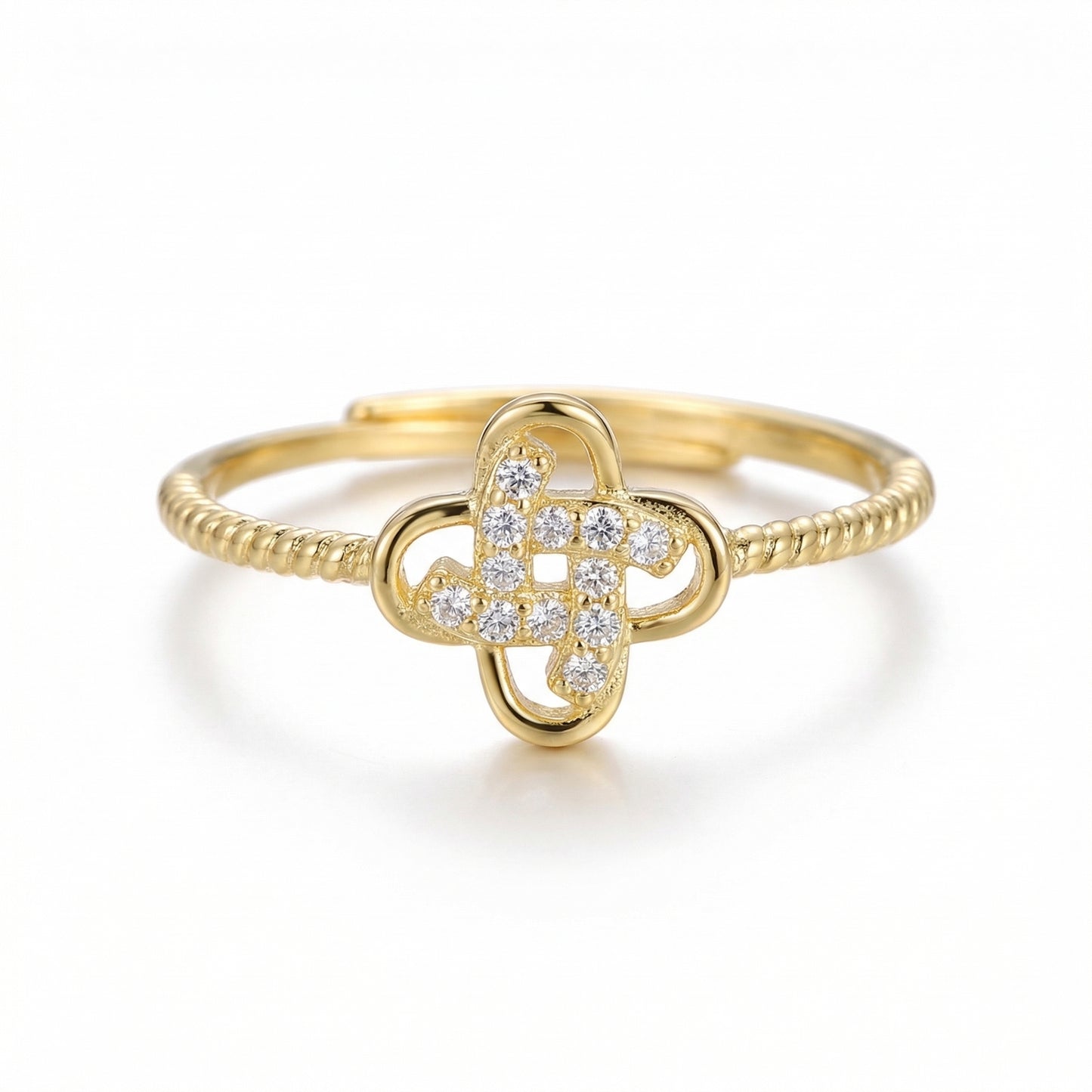 Sparkling Clover Knot Sterling Silver Rings