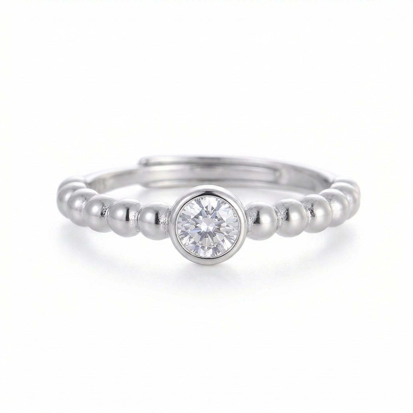 Dainty Beaded Zircon Adjustable Sterling Silver Rings