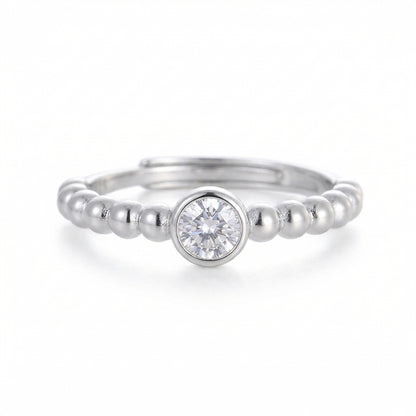 Dainty Beaded Zircon Adjustable Sterling Silver Rings