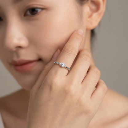 Dainty Beaded Zircon Adjustable Sterling Silver Rings