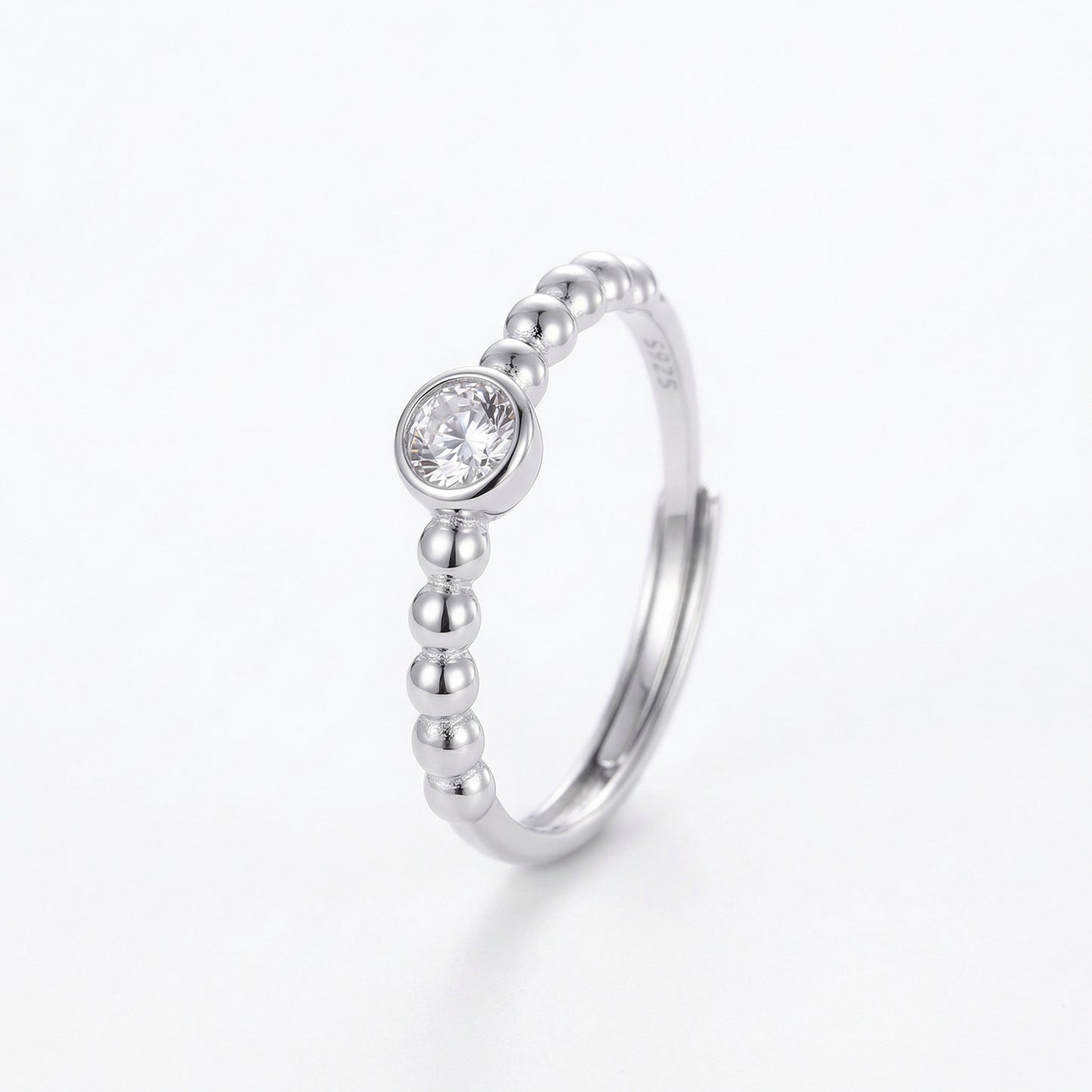 Dainty Beaded Zircon Adjustable Sterling Silver Rings