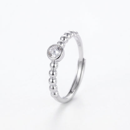 Dainty Beaded Zircon Adjustable Sterling Silver Rings