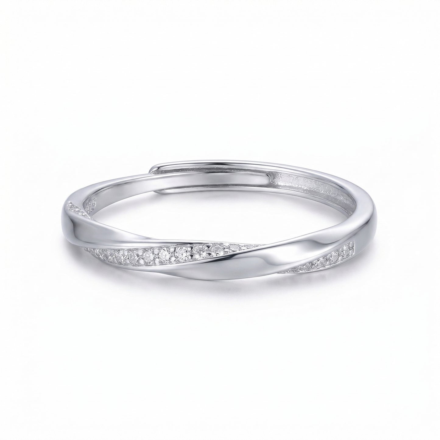 Sparkling Mobius Twist Adjustable Sterling Silver Rings