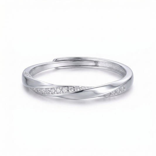 Sparkling Mobius Twist Adjustable Sterling Silver Rings