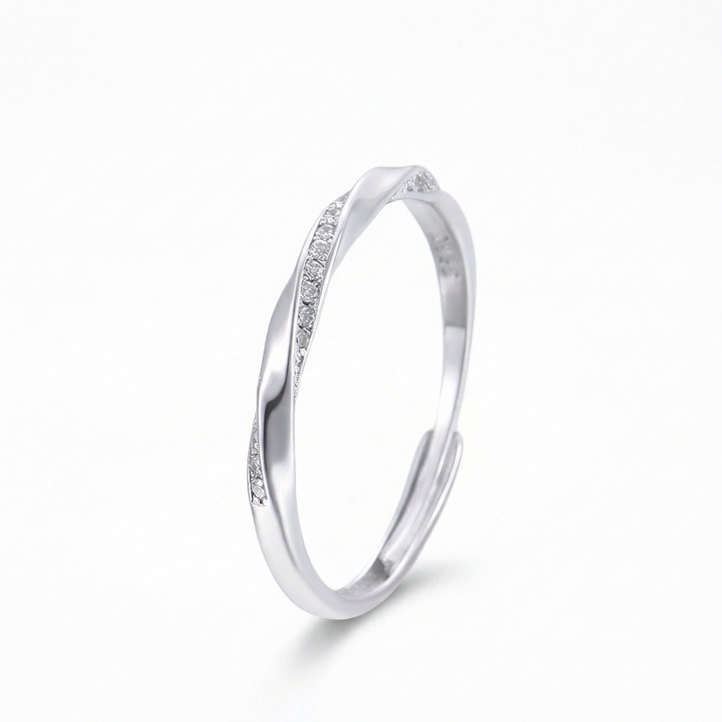 Sparkling Mobius Twist Adjustable Sterling Silver Rings