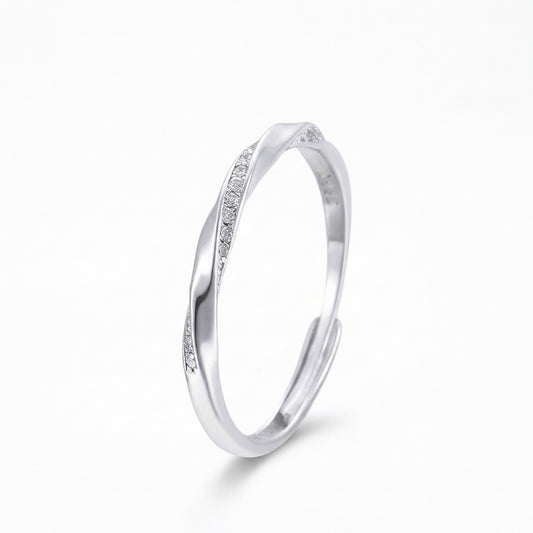Sparkling Mobius Twist Adjustable Sterling Silver Rings