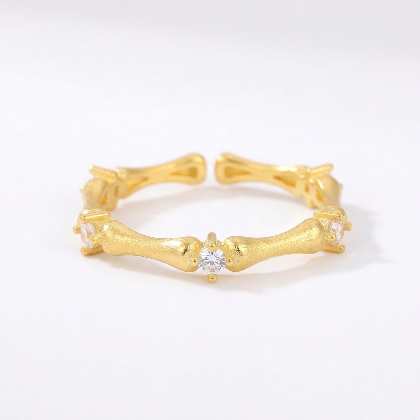 Textured Bamboo Zircon Adjustable Sterling Silver Rings