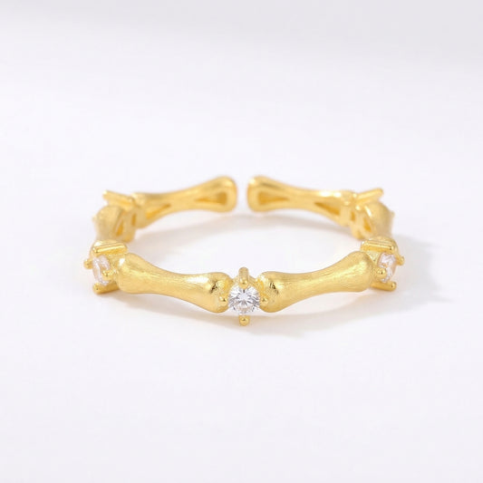 Textured Bamboo Zircon Adjustable Sterling Silver Rings