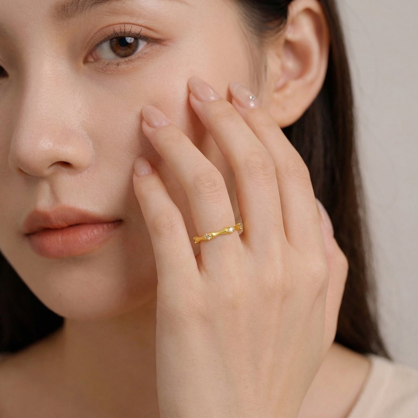 Textured Bamboo Zircon Adjustable Sterling Silver Rings