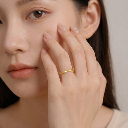 Textured Bamboo Zircon Adjustable Sterling Silver Rings