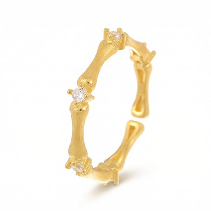 Textured Bamboo Zircon Adjustable Sterling Silver Rings