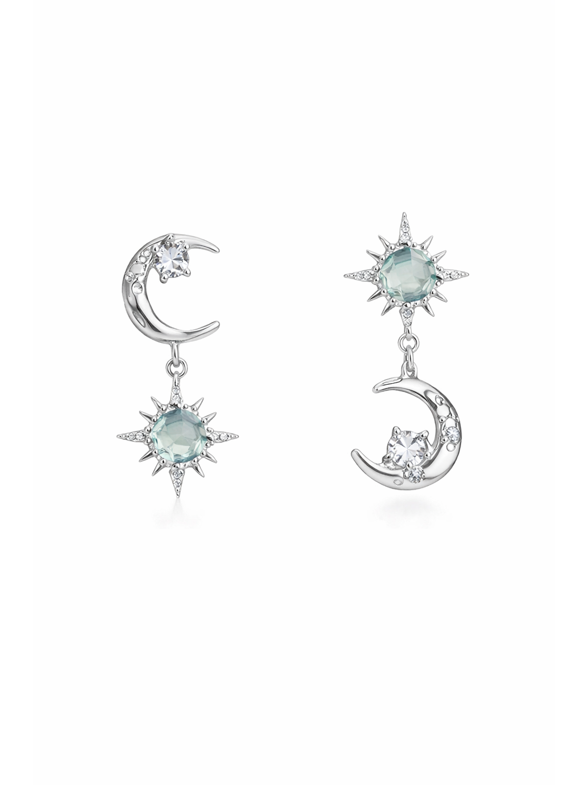 Asymmetrical Star And Moon Tassel Plated Rhodium with Sterling Silver Posts Earring 1