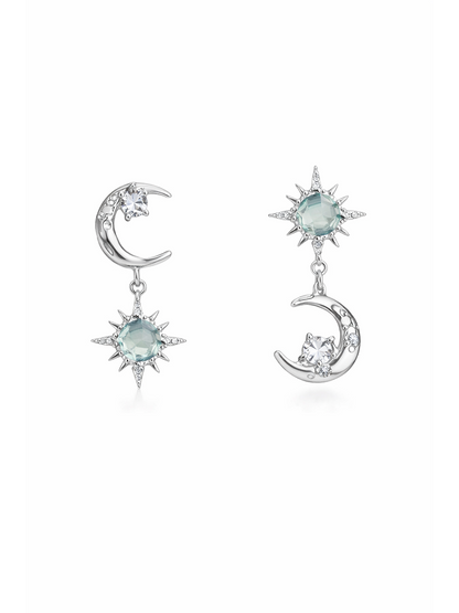 Asymmetrical Star And Moon Tassel Plated Rhodium with Sterling Silver Posts Earring 1