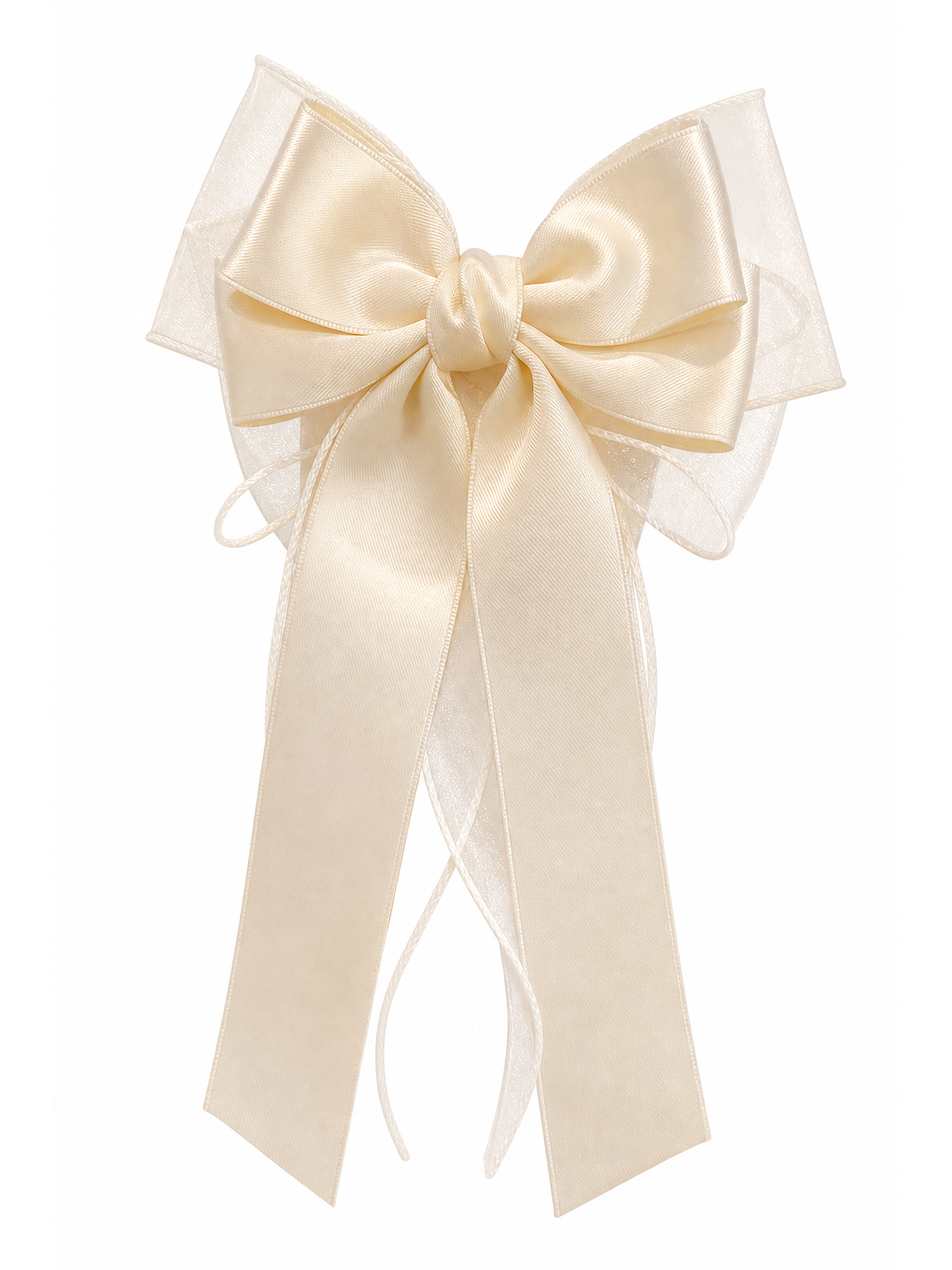 Beige Layered Satin Bow Hair Clip 1