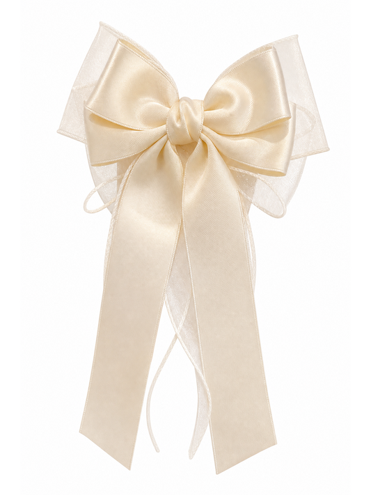 Beige Layered Satin Bow Hair Clip 1