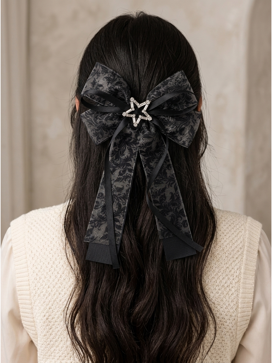 Black Baroque Sheer Bow Hair Clip 2