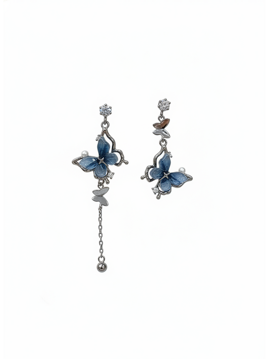 Blue Asymmetrical Butterfly Enamel with Sterling Silver Posts Earring 1