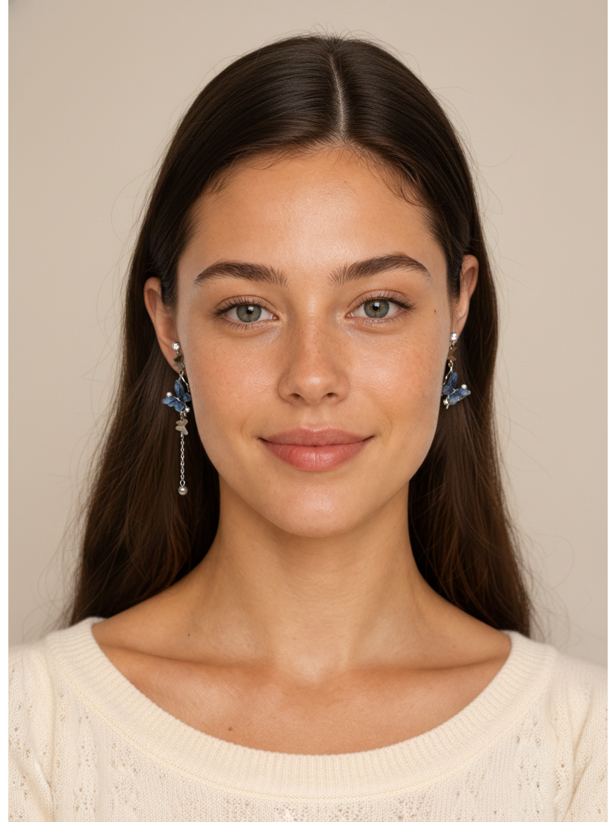 Blue Asymmetrical Butterfly Enamel with Sterling Silver Posts Earring 2
