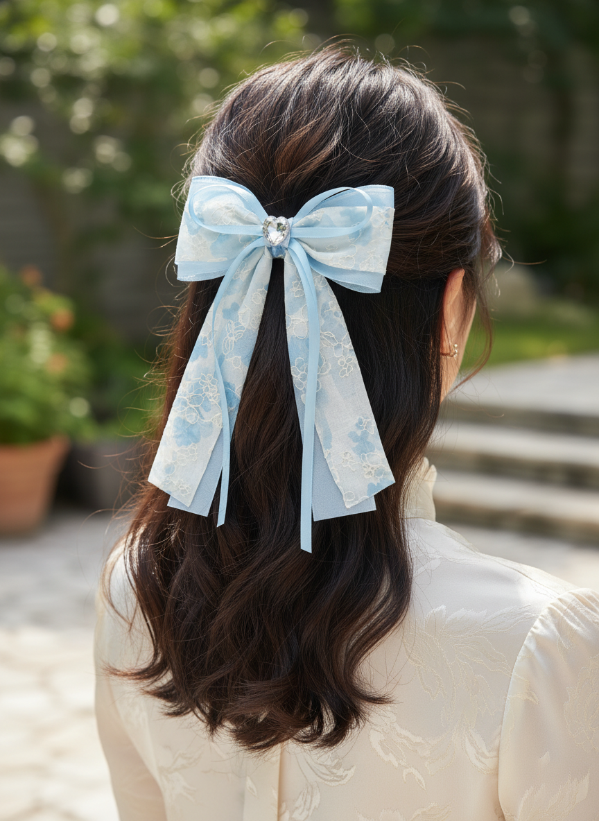 Delicate Blue Bow Hair Clip with Heart Detail, Pack of 2 3