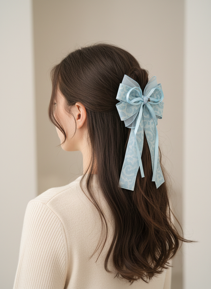 Elegant Blue Bow Hair Clip Set of 2 2