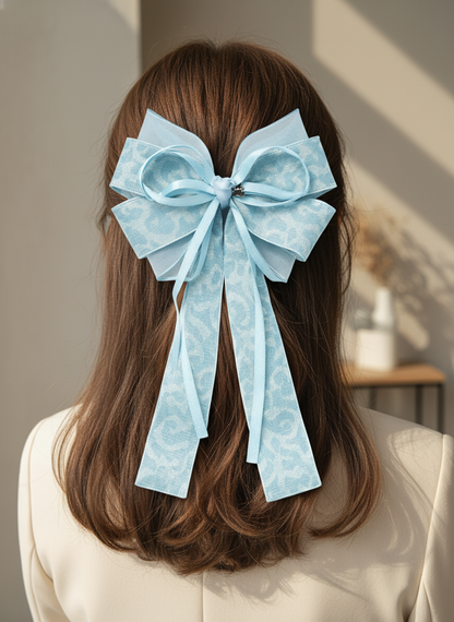 Elegant Blue Bow Hair Clip Set of 2 3
