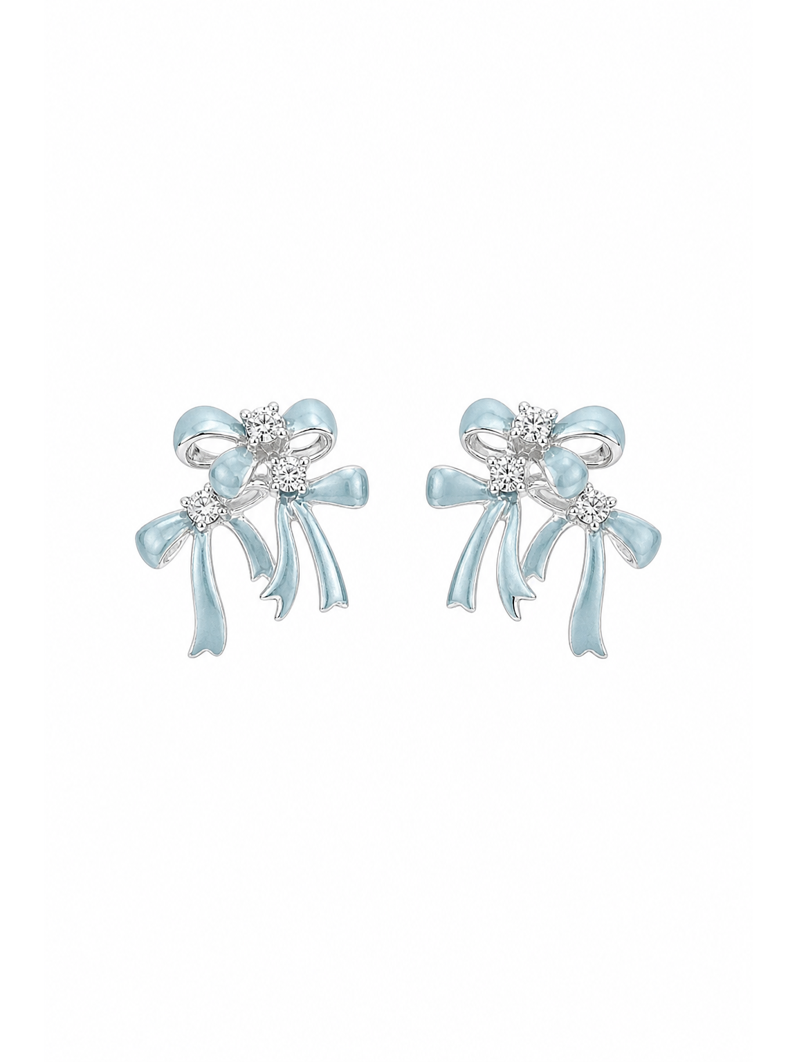 Blue Bow Zircon Rhodium with Sterling Silver Posts Earring 1