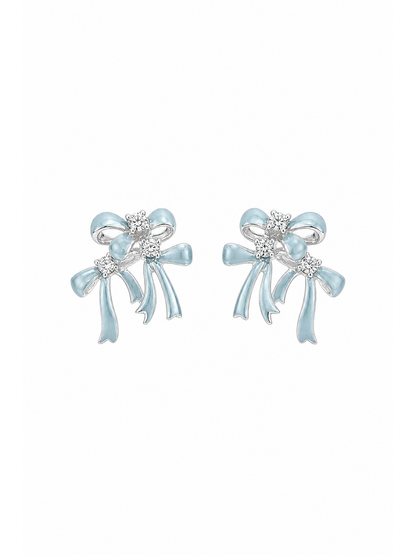 Blue Bow Zircon Rhodium with Sterling Silver Posts Earring 1