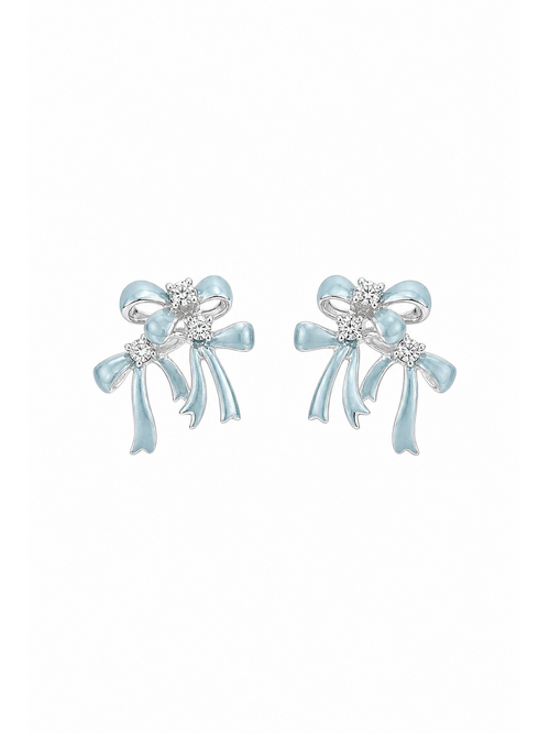 Blue Bow Zircon Rhodium with Sterling Silver Posts Earring
