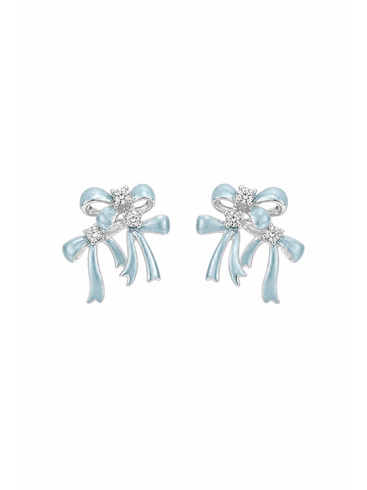 Blue Bow Zircon Rhodium with Sterling Silver Posts Earring 1