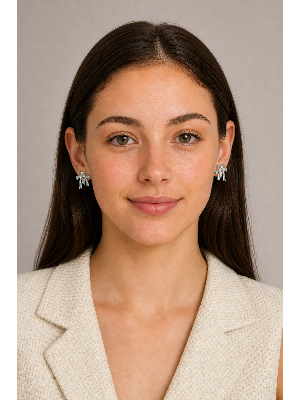 Blue Bow Zircon Rhodium with Sterling Silver Posts Earring 2