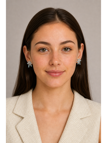 Blue Bow Zircon Rhodium with Sterling Silver Posts Earring 2